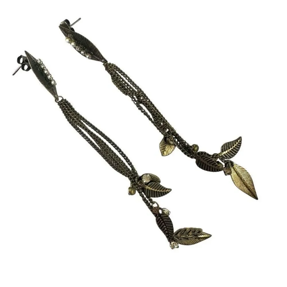 Long leaf chain statement earrings